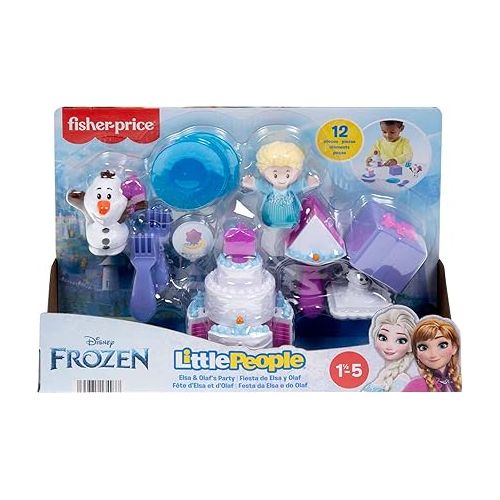 피셔프라이스 Fisher-Price Little People Toddler Toys Disney Frozen Elsa & Olaf’s Party 12-Piece Playset for Pretend Play Ages 18+ Months