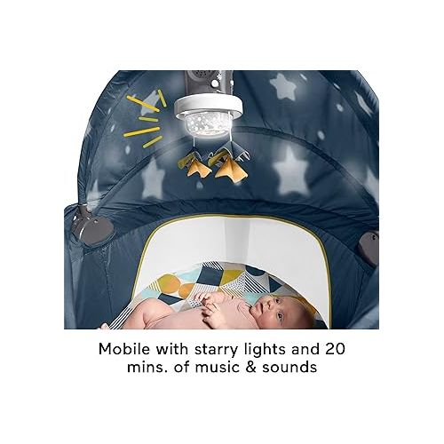 피셔프라이스 Fisher-Price Portable Baby Bassinet and Play Space Deluxe On-The-Go Projection Dome with Lights Music and Canopy, Cool Hues