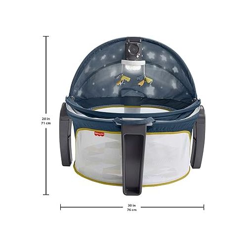 피셔프라이스 Fisher-Price Portable Baby Bassinet and Play Space Deluxe On-The-Go Projection Dome with Lights Music and Canopy, Cool Hues