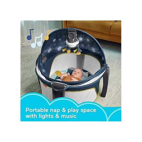 피셔프라이스 Fisher-Price Portable Baby Bassinet and Play Space Deluxe On-The-Go Projection Dome with Lights Music and Canopy, Cool Hues