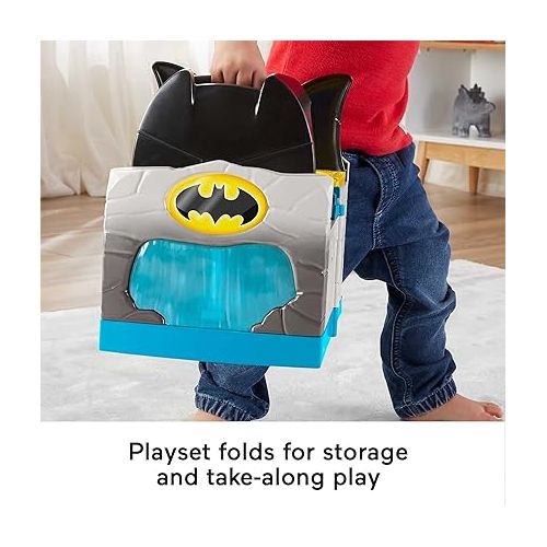 피셔프라이스 DC SUPER FRIENDS Fisher-Price Little People Batman Toy Deluxe Batcave Playset with Lights Sounds & 4 Figures for Toddlers Ages 18+ Months (Amazon Exclusive)