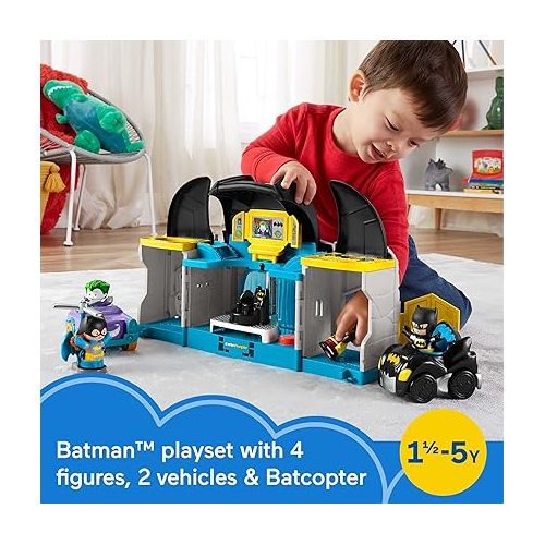 피셔프라이스 DC SUPER FRIENDS Fisher-Price Little People Batman Toy Deluxe Batcave Playset with Lights Sounds & 4 Figures for Toddlers Ages 18+ Months (Amazon Exclusive)