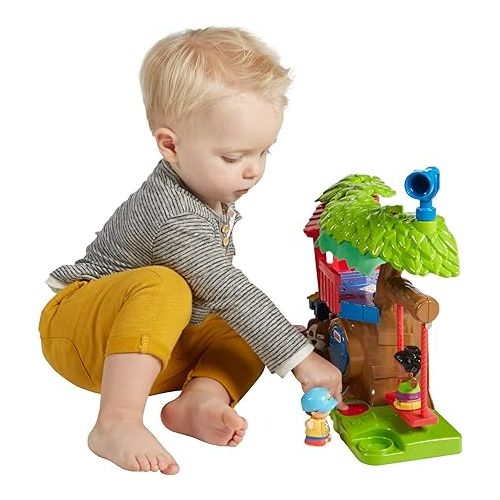 피셔프라이스 Fisher-Price Little People Toddler Musical Toy Swing & Share Treehouse Playset with 3 Figures for Pretend Play Ages 1+ Years