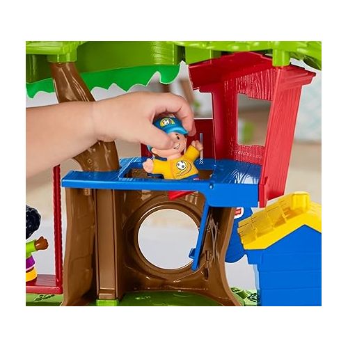 피셔프라이스 Fisher-Price Little People Toddler Musical Toy Swing & Share Treehouse Playset with 3 Figures for Pretend Play Ages 1+ Years