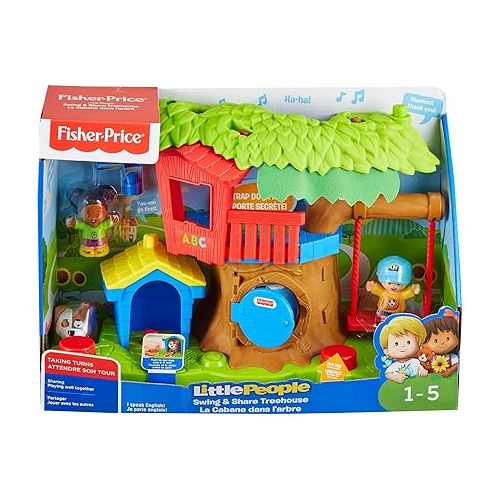 피셔프라이스 Fisher-Price Little People Toddler Musical Toy Swing & Share Treehouse Playset with 3 Figures for Pretend Play Ages 1+ Years