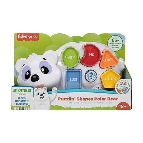 피셔프라이스 Fisher-Price Toddler Learning Toy Linkimals Puzzlin’ Shapes Polar Bear with Lights & Music for Kids Ages 18+ Months, Compatible Only with Linkimals Items