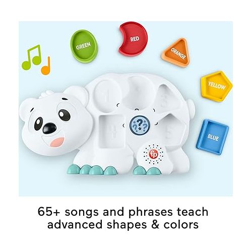 피셔프라이스 Fisher-Price Toddler Learning Toy Linkimals Puzzlin’ Shapes Polar Bear with Lights & Music for Kids Ages 18+ Months, Compatible Only with Linkimals Items