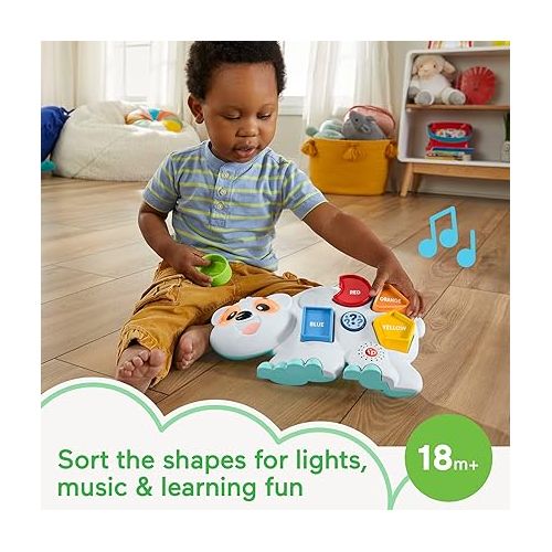 피셔프라이스 Fisher-Price Toddler Learning Toy Linkimals Puzzlin’ Shapes Polar Bear with Lights & Music for Kids Ages 18+ Months, Compatible Only with Linkimals Items