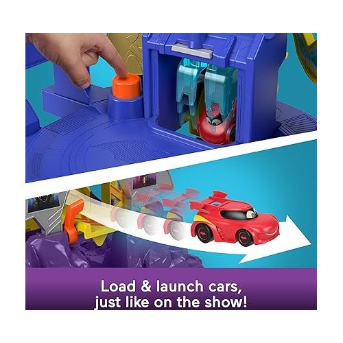 피셔프라이스 Fisher-Price DC Batwheels Toy Car Race Track Playset, Launch & Race Batcave with Lights & Sounds, Bam The Batmobile & Redbird Vehicles, Ages 3+ Years