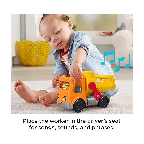 피셔프라이스 Fisher-Price Little People Toddler Construction Toy Work Together Dump Truck with Music Sounds and 3 Pieces for Ages 1+ Years