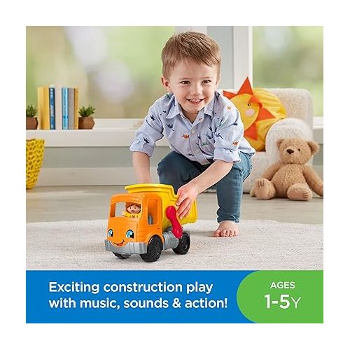 피셔프라이스 Fisher-Price Little People Toddler Construction Toy Work Together Dump Truck with Music Sounds and 3 Pieces for Ages 1+ Years