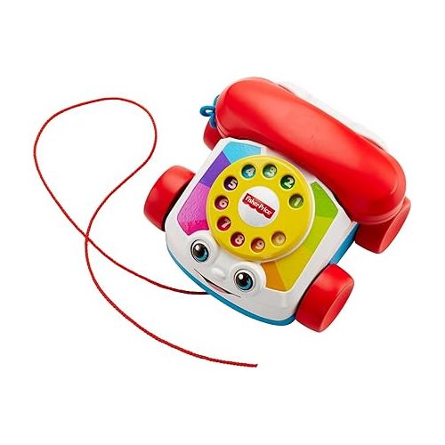 피셔프라이스 Fisher-Price Toddler Pull Toy Chatter Telephone Pretend Phone with Rotary Dial and Wheels for Walking Play Ages 1+ years