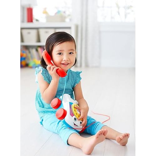 피셔프라이스 Fisher-Price Toddler Pull Toy Chatter Telephone Pretend Phone with Rotary Dial and Wheels for Walking Play Ages 1+ years