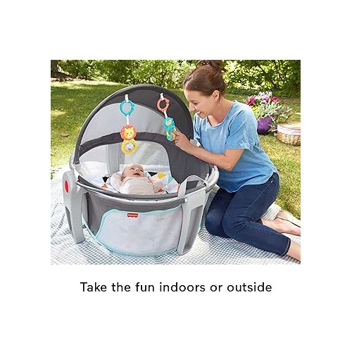 피셔프라이스 Fisher-Price Portable Bassinet and Play Space On-the-Go Baby Dome with Developmental Toys and Canopy, Windmill