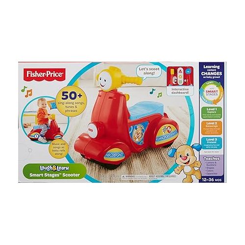 피셔프라이스 Fisher-Price Laugh & Learn Toddler Ride-On, Smart Stages Scooter, Musical Learning Toy with Motion-Activated Songs for Ages 1+ Years