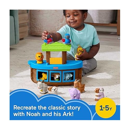 피셔프라이스 Fisher-Price Little People Toddler Toy Noah’s Ark Playset with 12 Animals and Noah Figure, Baptism for Ages 1+ Years