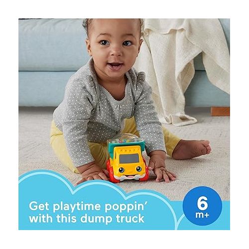 피셔프라이스 Fisher-Price Baby Toy Poppity Pop Dump Truck Push-Along Vehicle with Fine Motor Activities For Infants Ages 6+ Months