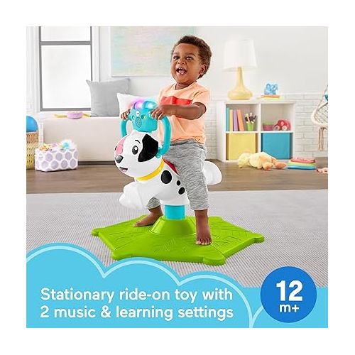 피셔프라이스 Fisher-Price Toddler Learning Toy, Bounce and Spin Puppy Stationary Ride-On Bouncer with Music & Lights for Infants Ages 1+ Years