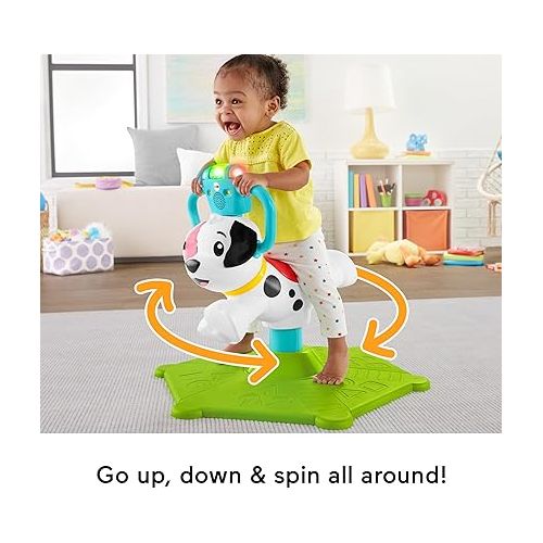 피셔프라이스 Fisher-Price Toddler Learning Toy, Bounce and Spin Puppy Stationary Ride-On Bouncer with Music & Lights for Infants Ages 1+ Years