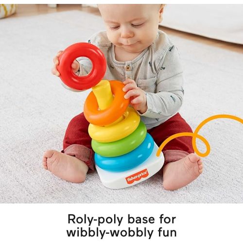 피셔프라이스 Fisher-Price Baby Stacking Toy Rock-A-Stack, Roly-Poly Base with 5 Colorful Rings for Ages 6+ Months