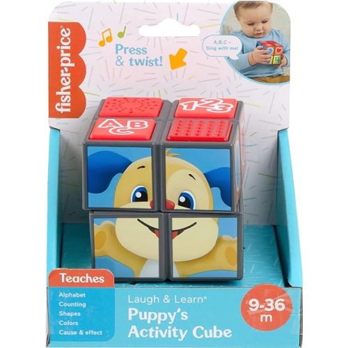 피셔프라이스 Fisher-Price Laugh & Learn Baby Learning Toy Puppy's Activity Cube with Lights Music & Fine Motor Activities for Ages 9+ Months