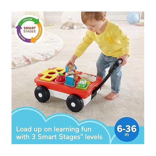 피셔프라이스 Fisher-Price Laugh & Learn Baby & Toddler Toy, Pull & Play Learning Wagon with Smart Stages & 4 Pieces for Ages 6+ Months