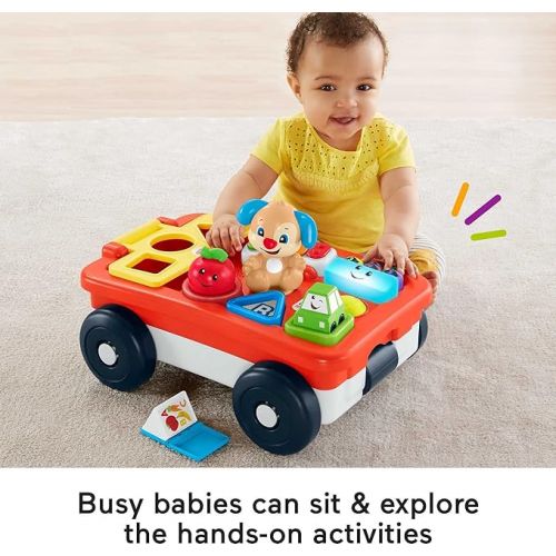 피셔프라이스 Fisher-Price Laugh & Learn Baby & Toddler Toy, Pull & Play Learning Wagon with Smart Stages & 4 Pieces for Ages 6+ Months