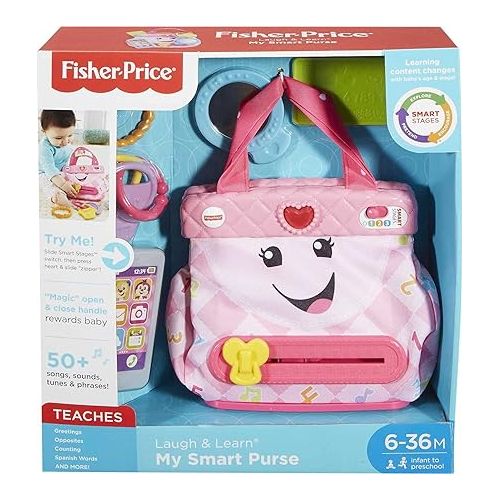 피셔프라이스 Fisher-Price Smart Purse Learning Toy with Lights Music and Smart Stages Educational Content for Babies and Toddlers, Pink?