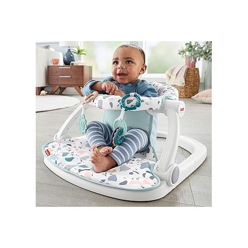피셔프라이스 Fisher-Price Portable Baby Chair Sit-Me-Up Floor Seat With Developmental Toys & Machine Washable Seat Pad, Pacific Pebble
