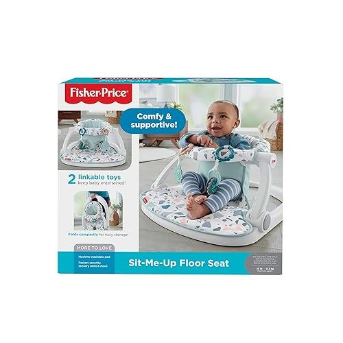 피셔프라이스 Fisher-Price Portable Baby Chair Sit-Me-Up Floor Seat With Developmental Toys & Machine Washable Seat Pad, Pacific Pebble