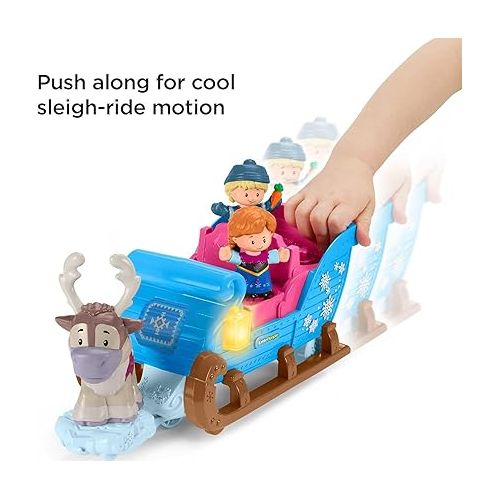 피셔프라이스 Fisher-Price Little People Toddler Toy Disney Frozen Kristoff’s Sleigh Vehicle with Anna Kristoff & Sven Figures for Ages 18+ Months