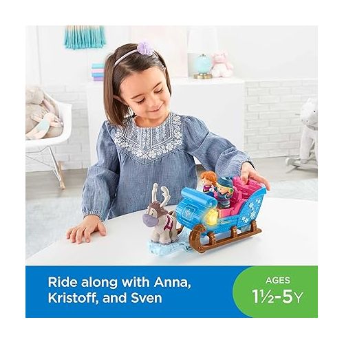 피셔프라이스 Fisher-Price Little People Toddler Toy Disney Frozen Kristoff’s Sleigh Vehicle with Anna Kristoff & Sven Figures for Ages 18+ Months