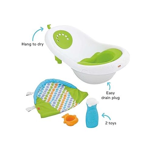 피셔프라이스 Fisher-Price Baby to Toddler Bath 4-In-1 Sling ‘N Seat Tub with Removable Infant Support and 2 Toys, Green