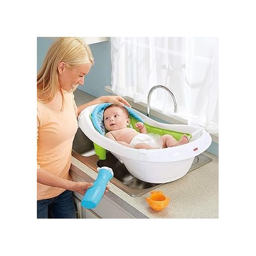 피셔프라이스 Fisher-Price Baby to Toddler Bath 4-In-1 Sling ‘N Seat Tub with Removable Infant Support and 2 Toys, Green