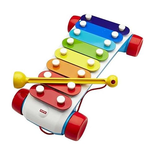 피셔프라이스 Fisher-Price Toddler Pull Toy, Classic Xylophone Pretend Musical Instrument with Mallet and Rolling Wheels for Ages 18+ Months