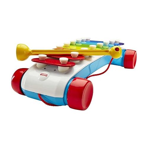 피셔프라이스 Fisher-Price Toddler Pull Toy, Classic Xylophone Pretend Musical Instrument with Mallet and Rolling Wheels for Ages 18+ Months