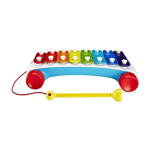 피셔프라이스 Fisher-Price Toddler Pull Toy, Classic Xylophone Pretend Musical Instrument with Mallet and Rolling Wheels for Ages 18+ Months