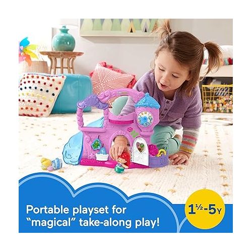 피셔프라이스 Fisher-Price Little People Toddler Toy Disney Princess Play & Go Castle Portable Playset with Ariel & Cinderella for Ages 18+ Months
