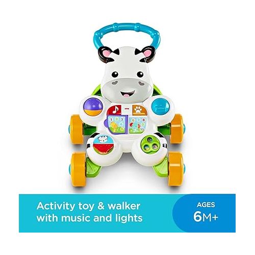 피셔프라이스 Fisher-Price Baby Learning Toy Learn with Me Zebra Walker with Music Lights and Fine Motor Activities for Ages 6+ Months