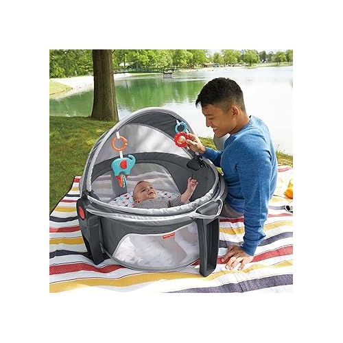 피셔프라이스 Fisher-Price Portable Bassinet and Play Space On-the-Go Baby Dome with Developmental Toys and Canopy, Arrows Away