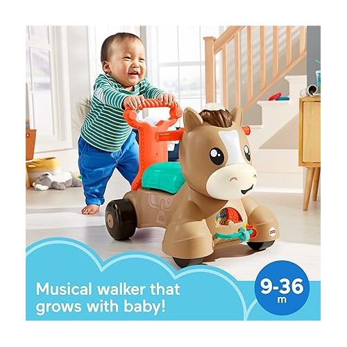 피셔프라이스 Fisher-Price Baby Learning Toy, Walk Bounce & Ride Pony Musical Walker & Ride-On for Infants & Toddlers Ages 9+ Months (Amazon Exclusive)