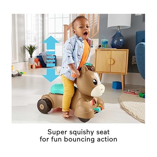 피셔프라이스 Fisher-Price Baby Learning Toy, Walk Bounce & Ride Pony Musical Walker & Ride-On for Infants & Toddlers Ages 9+ Months (Amazon Exclusive)