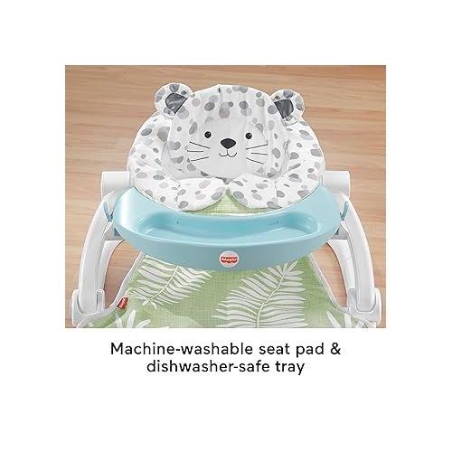 피셔프라이스 Fisher-Price Deluxe Sit-Me-Up Floor Seat with Toy Bar Snow Leopard, portable infant chair with tray