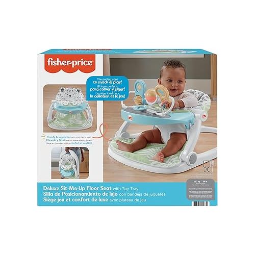 피셔프라이스 Fisher-Price Deluxe Sit-Me-Up Floor Seat with Toy Bar Snow Leopard, portable infant chair with tray