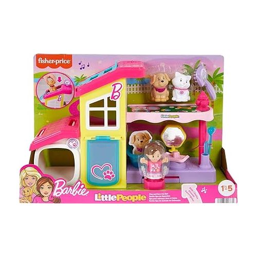 피셔프라이스 Fisher-Price Little People Barbie Toddler Playset Play and Care Pet Spa with Music Sounds & 4 Pieces for Ages 18+ Months