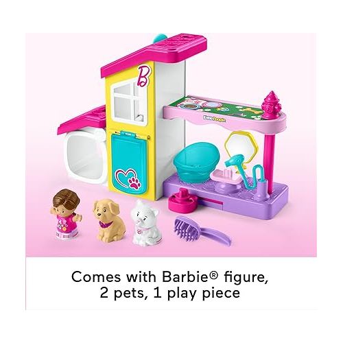 피셔프라이스 Fisher-Price Little People Barbie Toddler Playset Play and Care Pet Spa with Music Sounds & 4 Pieces for Ages 18+ Months