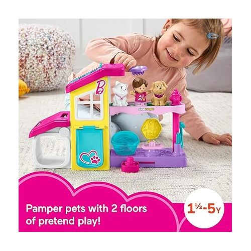 피셔프라이스 Fisher-Price Little People Barbie Toddler Playset Play and Care Pet Spa with Music Sounds & 4 Pieces for Ages 18+ Months