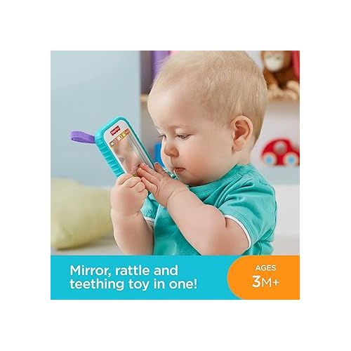 피셔프라이스 Fisher-Price Baby Toy Hashtag Selfie Fun Phone 3-in-1 Rattle Mirror & BPA-Free Teether for Sensory & Fine Motor Skill Development