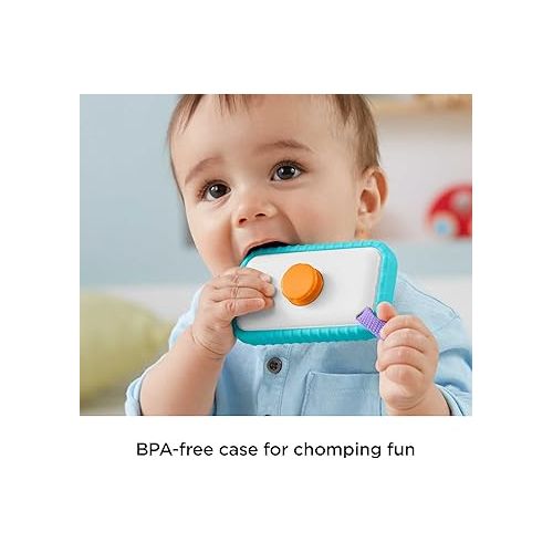 피셔프라이스 Fisher-Price Baby Toy Hashtag Selfie Fun Phone 3-in-1 Rattle Mirror & BPA-Free Teether for Sensory & Fine Motor Skill Development