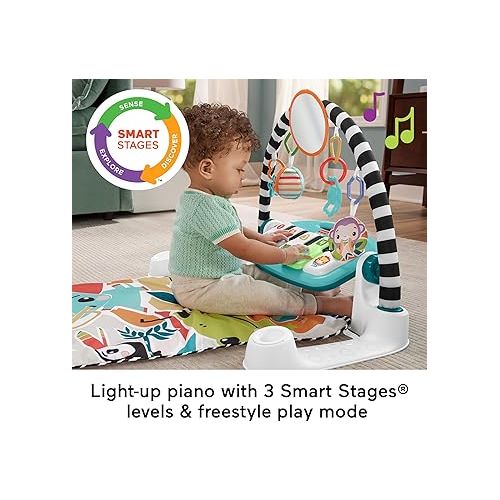 피셔프라이스 Fisher-Price Baby Activity Mat Glow and Grow Kick & Play Piano Gym, Portable Musical Toy with Smart Stages Learning, Ages 0+ Months, Blue